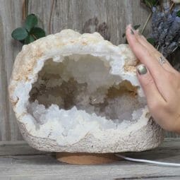 Natural Calcite Geode Lamp with Large LED Light Base DN1539