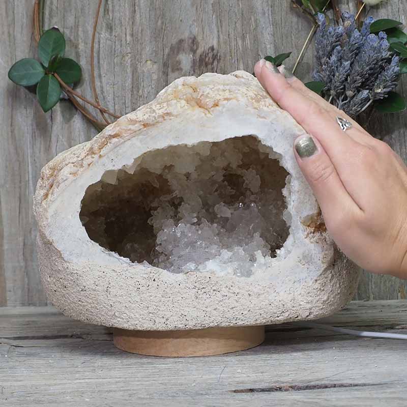 4.46kg Natural Calcite Geode Lamp with Large LED Light Base DN1540 5 Natural Calcite Geode Lamp with Large LED Light Base DN1540 | Himalayan Salt Factory