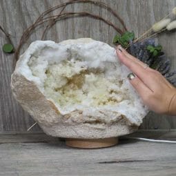 Natural Calcite Geode Lamp with Large LED Light Base DN1541 | Himalayan Salt Factory
