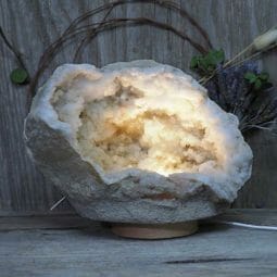 Natural Calcite Geode Lamp with Large LED Light Base DN1541 | Himalayan Salt Factory