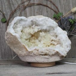 Natural Calcite Geode Lamp with Large LED Light Base DN1541 | Himalayan Salt Factory