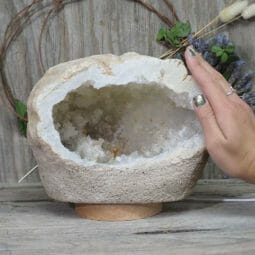 Natural Calcite Geode Lamp with Large LED Light Base DN1542 | Himalayan Salt Factory