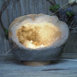 Natural Calcite Geode Lamp with Large LED Light Base DN1542 | Himalayan Salt Factory