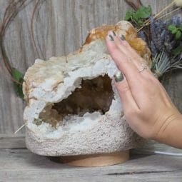 Natural Calcite Geode Lamp with Large LED Light Base DN1543 | Himalayan Salt Factory