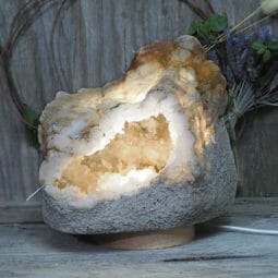 Natural Calcite Geode Lamp with Large LED Light Base DN1543 | Himalayan Salt Factory