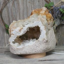 Natural Calcite Geode Lamp with Large LED Light Base DN1543 | Himalayan Salt Factory