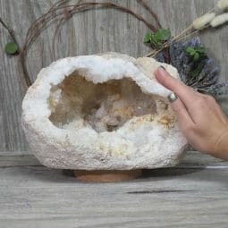 Natural Calcite Geode Lamp with Large LED Light Base DN1545 | Himalayan Salt Factory