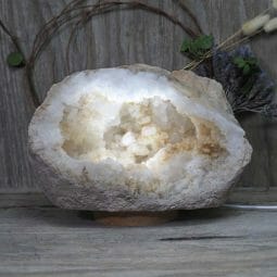 Natural Calcite Geode Lamp with Large LED Light Base DN1545 | Himalayan Salt Factory