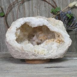 Natural Calcite Geode Lamp with Large LED Light Base DN1545 | Himalayan Salt Factory
