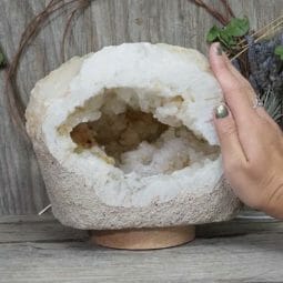 Natural Calcite Geode Lamp with Large LED Light Base DN1553 | Himalayan Salt Factory