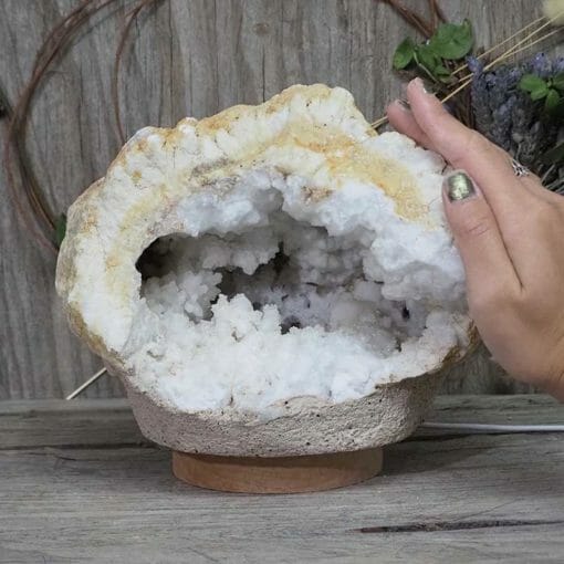 Natural Calcite Geode Lamp with Large LED Light Base DN1558