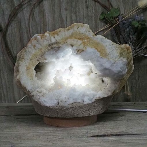 Natural Calcite Geode Lamp with Large LED Light Base DN1558