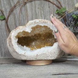 Natural Calcite Geode Lamp with Large LED Light Base DN1561 | Himalayan Salt Factory