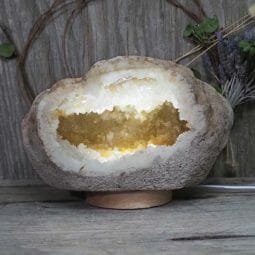 Natural Calcite Geode Lamp with Large LED Light Base DN1561 | Himalayan Salt Factory
