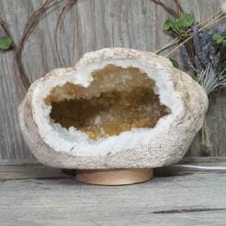 Natural Calcite Geode Lamp with Large LED Light Base DN1561 | Himalayan Salt Factory