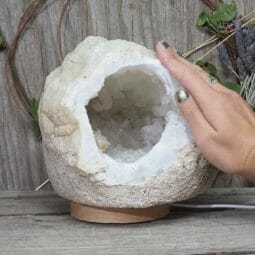 Natural Calcite Geode Lamp with Large LED Light Base DN1562 | Himalayan Salt Factory