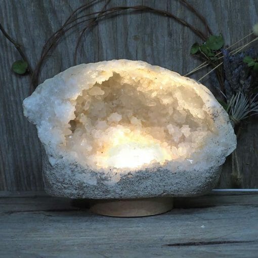Natural Calcite Geode Lamp with Large LED Light Base DN1563 | Himalayan Salt Factory
