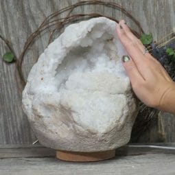 Natural Calcite Geode Lamp with Large LED Light Base DN1567 | Himalayan Salt Factory