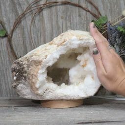 Natural Calcite Geode Lamp with Large LED Light Base DN1570 | Himalayan Salt Factory