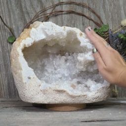 Natural Calcite Geode Lamp with Large LED Light Base DN1576 | Himalayan Salt Factory