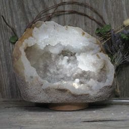 Natural Calcite Geode Lamp with Large LED Light Base DN1576 | Himalayan Salt Factory