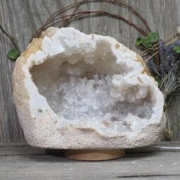 Natural Calcite Geode Lamp with Large LED Light Base DN1576 | Himalayan Salt Factory