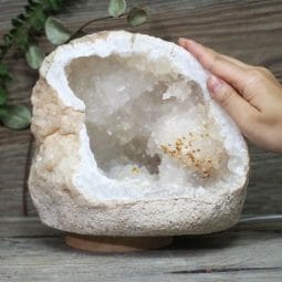 Natural Calcite Geode Lamp with Large LED Light Base DS1827 | Himalayan Salt Factory