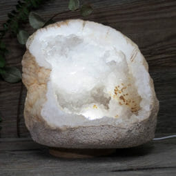 Natural Calcite Geode Lamp with Large LED Light Base DS1827 | Himalayan Salt Factory