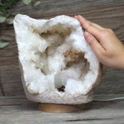Natural Calcite Geode Lamp with Large LED Light Base DS1834 | Himalayan Salt Factory