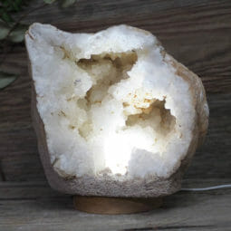 Natural Calcite Geode Lamp with Large LED Light Base DS1834 | Himalayan Salt Factory