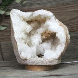 Natural Calcite Geode Lamp with Large LED Light Base DS1834 | Himalayan Salt Factory