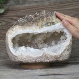 Natural Calcite Geode Lamp with Large LED Light Base DS1837 | Himalayan Salt Factory