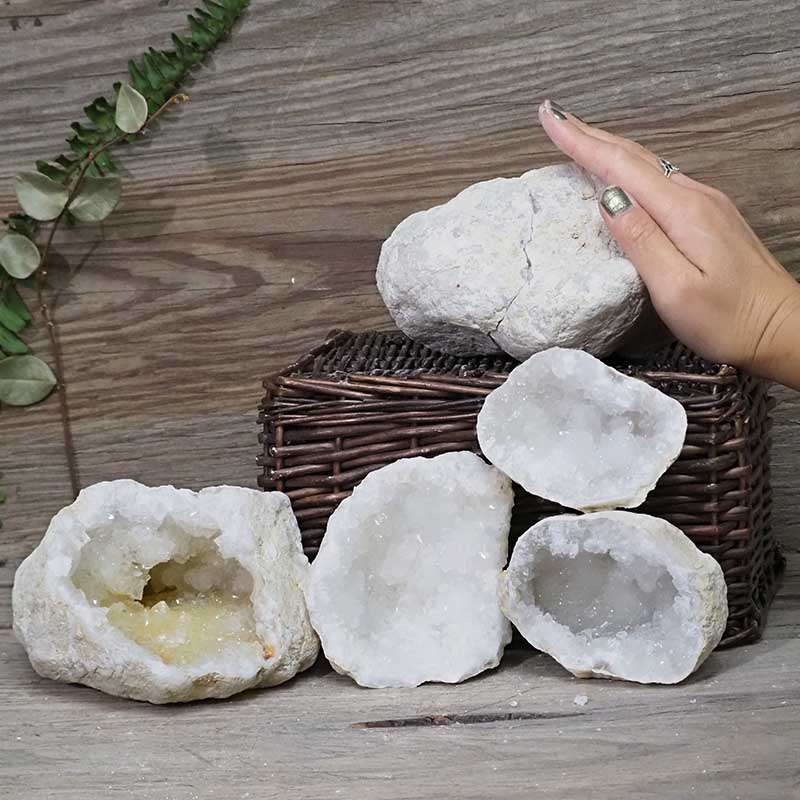 Natural Calcite Geode Pair - 3 Small Geodes Set N1671 4 Natural Calcite Geode Pair – 3 Small Geodes Set N1671 | Himalayan Salt Factory