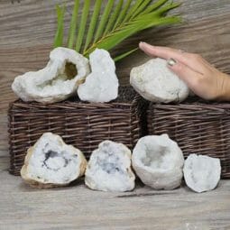 Natural Calcite Geode Pair - 4 Small Geodes Set N1686 6 Natural Calcite Geode Pair – 4 Small Geodes Set N1686 | Himalayan Salt Factory