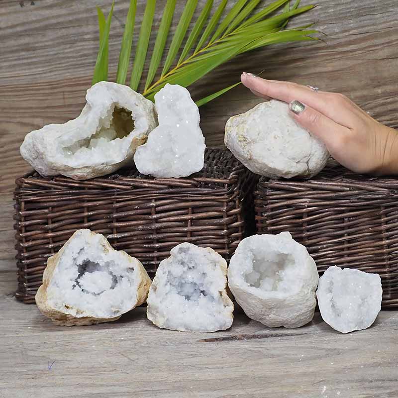Natural Calcite Geode Pair - 4 Small Geodes Set N1686 4 Natural Calcite Geode Pair – 4 Small Geodes Set N1686 | Himalayan Salt Factory