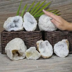Natural Calcite Geode Pair - 4 Small Geodes Set N1691 6 Natural Calcite Geode Pair – 4 Small Geodes Set N1691 | Himalayan Salt Factory