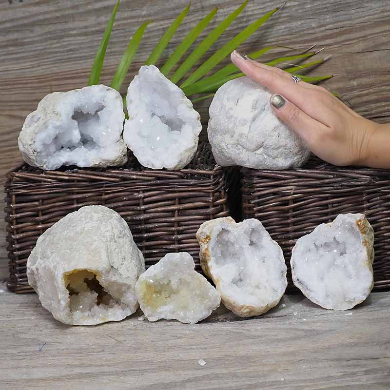 Natural Calcite Geode Pair - 4 Small Geodes Set N1691 4 Natural Calcite Geode Pair – 4 Small Geodes Set N1691 | Himalayan Salt Factory