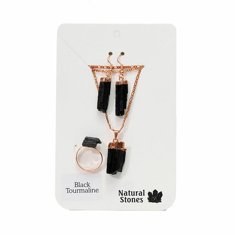 Natural Black Tourmaline Rough Jewelry 3 Pieces Set 5 Natural Black Tourmaline Rough Jewelry 3 Pieces Set | Himalayan Salt Factory