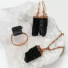 Natural Black Tourmaline Rough Jewelry 3 Pieces Set | Himalayan Salt Factory
