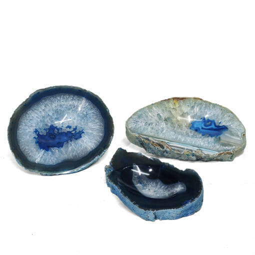 1.96kg Blue Agate Crystal Polished Bowl set of 3 J1890 | Himalayan Salt Factory
