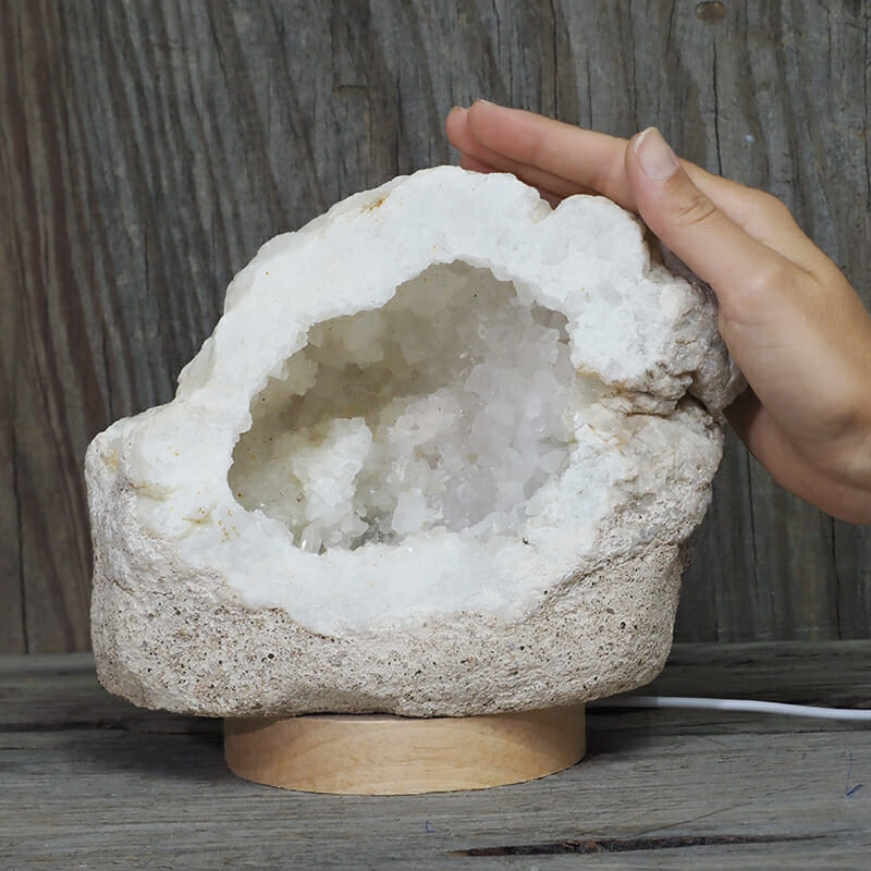 2.49kg Natural Calcite Geode Lamp with Large LED Light Base DK641 5 2.49kg Natural Calcite Geode Lamp with Large LED Light Base DK641 | Himalayan Salt Factory