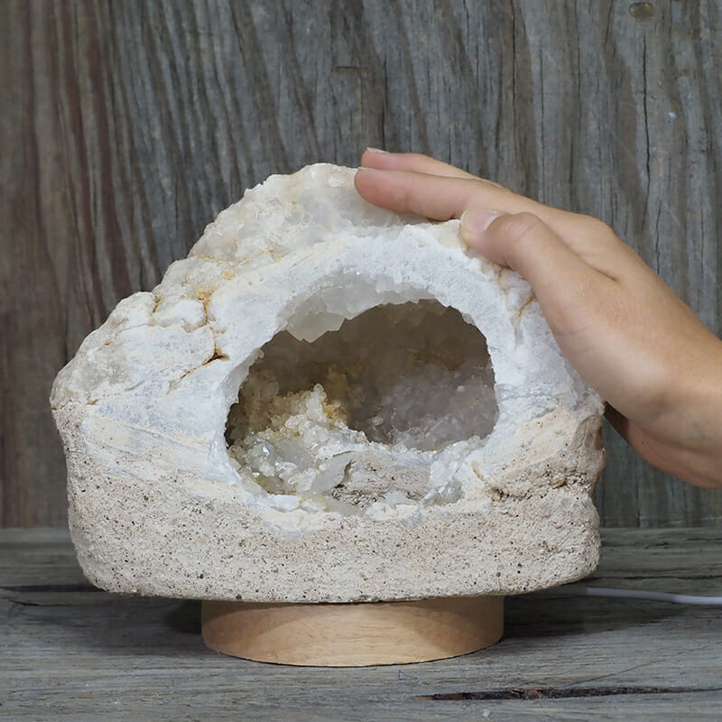 2.32kg Natural Calcite Geode Lamp with Large LED Light Base DK642 5 2.32kg Natural Calcite Geode Lamp with Large LED Light Base DK642 | Himalayan Salt Factory