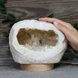 2.21kg Natural Calcite Geode Lamp with Large LED Light Base DK664 | Himalayan Salt Factory