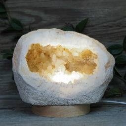 2.21kg Natural Calcite Geode Lamp with Large LED Light Base DK664 | Himalayan Salt Factory