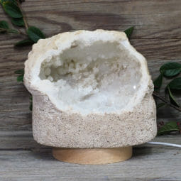 2.03kg Natural Calcite Geode Lamp with Large LED Light Base DK665 | Himalayan Salt Factory