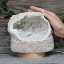 2.03kg Natural Calcite Geode Lamp with Large LED Light Base DK665 | Himalayan Salt Factory