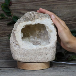 2.02kg Natural Calcite Geode Lamp with Large LED Light Base DK669 | Himalayan Salt Factory