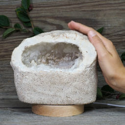 2.19kg Natural Calcite Geode Lamp with Large LED Light Base DK670 | Himalayan Salt Factory