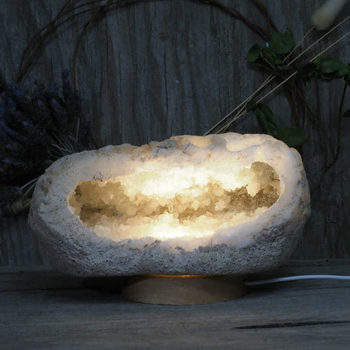 2.87kg Natural Calcite Geode Lamp with Large LED Light Base DK591 | Himalayan Salt Factory