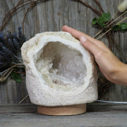 2.32kg Natural Calcite Geode Lamp with Large LED Light Base DK592 | Himalayan Salt Factory